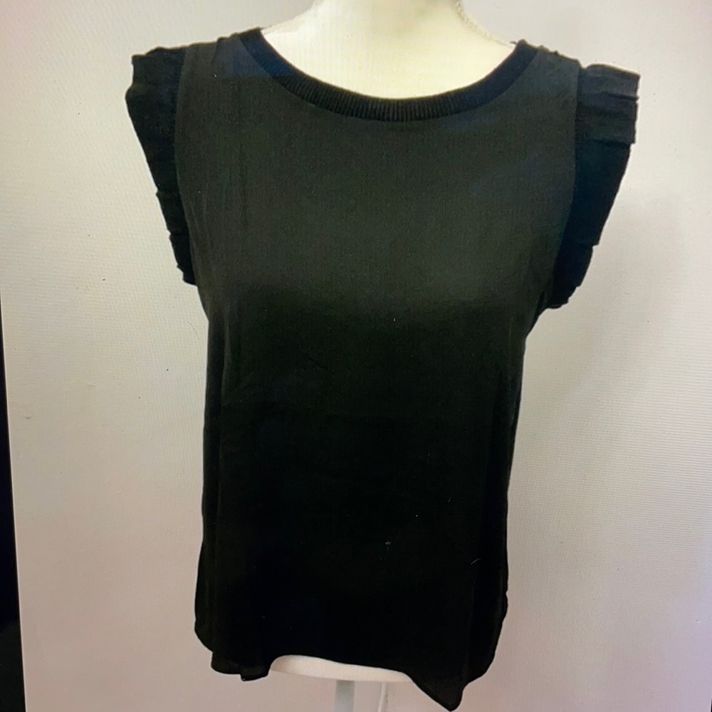 NWT Loft Rib trim mixed media top black .